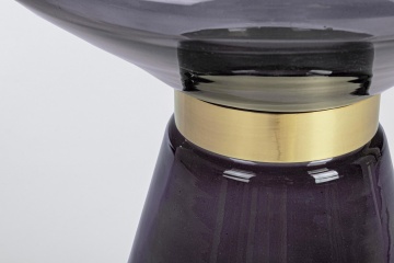 Măsuță de cafea rotundă, din sticlă gri cu inel decorativ auriu, diametru 36 cm - Img 3