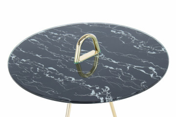 Masuta de cafea rotunda din sticla Pendulum 46x46x60 cm negru/auriu - Img 6