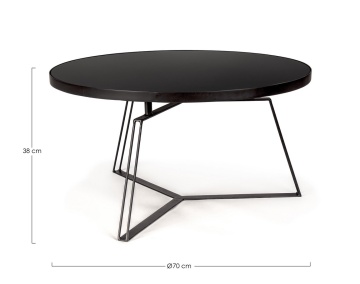 Măsuță de cafea Zaira, rotundă, cu blat din sticlă și cadru metalic, neagră, diametru 70 cm, înălțime 38 cm - Img 2