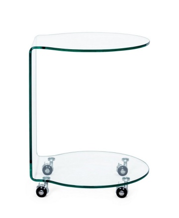 Măsuță laterala rotundă Iride cu roți, din sticlă, Ø45x60 cm - Img 4
