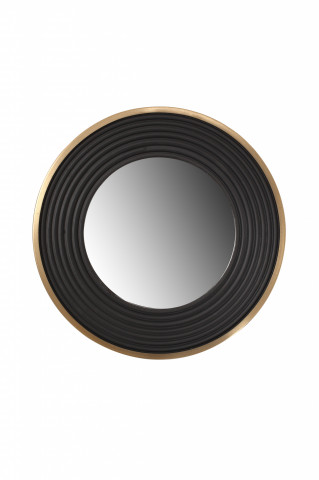 Oglindă rotunda cu rama din fier si MDF negru/auriu 3x38x38 cm - Img 1