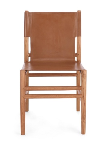 Scaun Caroline, din lemn de tec și piele naturală, Cognac, 48x58x85 cm - Img 4