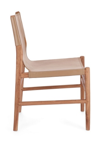 Scaun Caroline, din lemn de tec și piele naturală, Taupe, 48x58x85 cm - Img 6