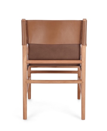 Scaun cu brațe Caroline, din lemn de tec și piele naturală, Taupe, 57x58x85 cm - Img 5