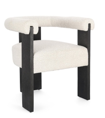 Scaun cu brațe, din material textil buclat, Negru/crem, 70x60x71 cm