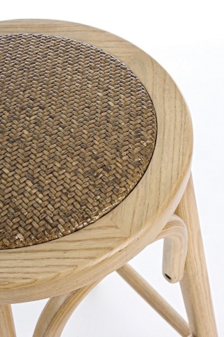 Scaun de bar rotund, din lemn de ulm cu șezut din ratan natural, natur, diametru 40 cm, înălțime 73 cm - Img 4