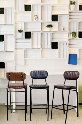 Scaun de bar Vintage, din piele ecologică, albastru, 44x51x100 cm - Img 8