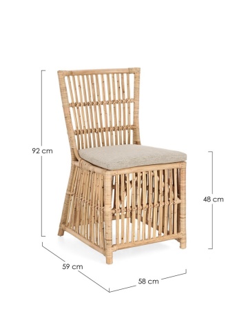 Scaun Elvas din ratan, cu pernă detașabilă, finisaj natural, 58 x 59 x 92 cm - Img 3