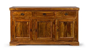 Servanta Chateaux, cu 3 uși și 3 sertare, din lemn masiv de acacia, finisaj rustic antichizat, 160x50x90 cm - Img 3