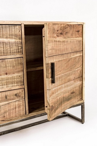Servanta cu 2 uși și 3 sertare, din lemn de salcâm și oțel, 145 x 40 x 77 cm - Img 10
