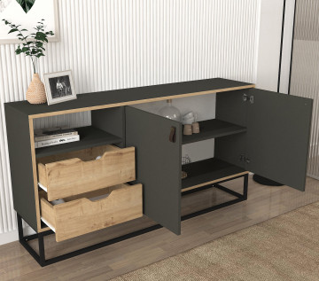 Servanta din pal melaminat Dolores antracit 150x80x35 cm - Img 4