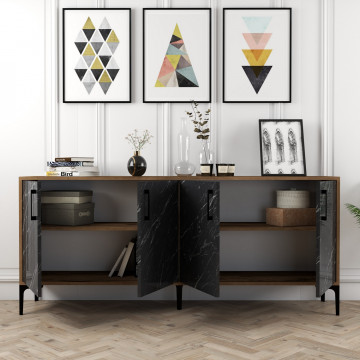 Servanta din pal melaminat Kiev nuc si marmura neagra 180x78x35 cm - Img 2