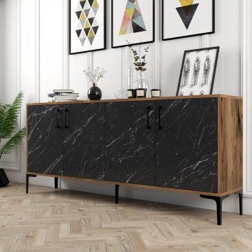 Servanta din pal melaminat Kiev nuc si marmura neagra 180x78x35 cm - Img 4