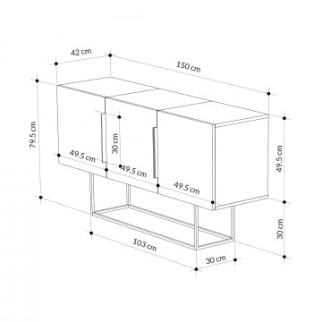 Servanta din pal melaminat Tontini alb, marmura, negru 150x79,5x42 cm - Img 3
