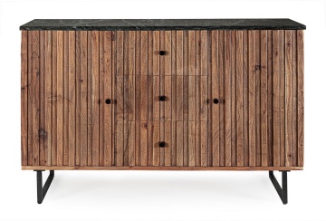 Servanta Norfolk stil vintage, cu 2 uși și 3 sertare, din lemn de acacia, cu blat de marmură și picioare din oțel, 120 x 38 x 85 cm - Img 3