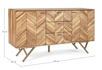 Servanta Raida, 140 cm, cu 2 uși, din lemn de acacia, stil vintage, 140x40x76 cm - Img 2