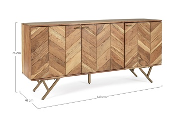 Servanta Raida, 160 cm, cu 3 uși, din lemn de acacia, stil vintage, 160x40x76 cm - Img 2