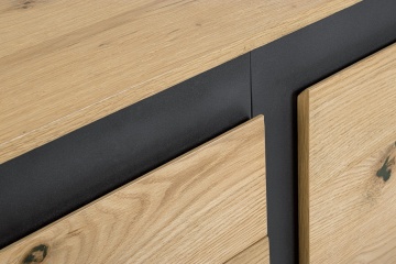 Servanta Stanwood cu 3 uși și 3 sertare, furnir de stejar și oțel, finisaj natural, 200x45x85 cm - Img 6