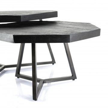 Set 2 masute de cafea octagonale din lemn de mango 60x60x35 cm negre - Img 3