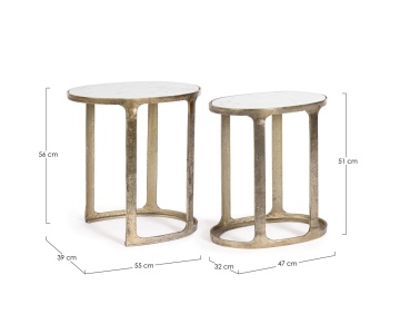 Set 2 Măsuțe de cafea ovale Janira, cu blat de marmură și cadru din aluminiu cu finisaj antichizat, 47x32x51 cm și 55x39x56 cm - Img 2