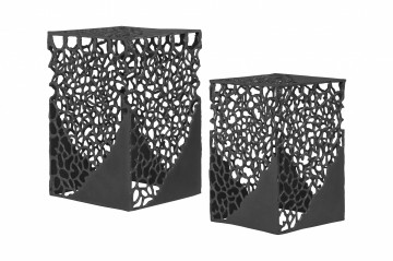 Set 2 masute de cafea patrate din aluminiu 28/32x28/32x43/49 cm negre
