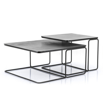 Set 2 masute de cafea patrate din metal Oliver 52x52x41 cm gri - Img 1