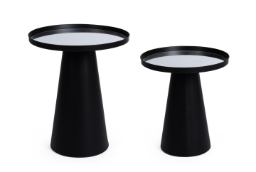 Set 2 măsuțe de cafea Reflex, rotunde, din oțel cu blat din sticlă oglindă, negre - Img 1