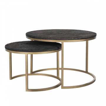 Set 2 masute de cafea rotunde din lemn Belfort 50x58,5x58,5 cm maro inchis - Img 1