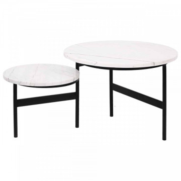 Set 2 masute de cafea rotunde din marmura si metal Lexington 45x60x60 cm albe - Img 3