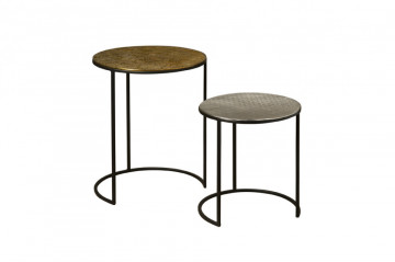 Set 2 masute de cafea rotunde din metal 49x49x62 cm alama/gri/negru