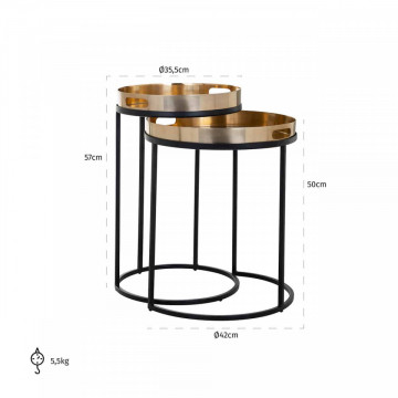 Set 2 masute de cafea rotunde din metal Lewis 57x35,5x35,5 cm negru/alama - Img 2