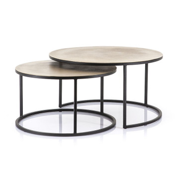 Set 2 masute de cafea rotunde din metal Setto 70x70x38 cm maro - Img 1