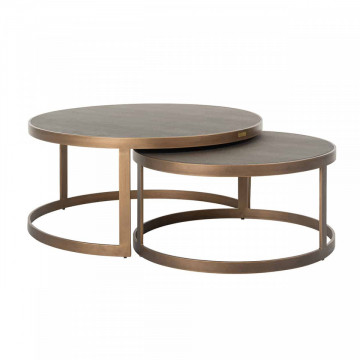 Set 2 masute de cafea rotunde din stejar si metal Bloomingville 36x74x74 cm maro