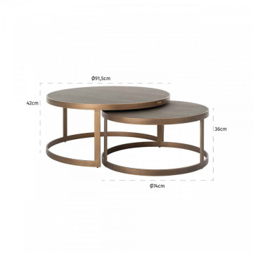 Set 2 masute de cafea rotunde din stejar si metal Bloomingville 36x74x74 cm maro - Img 2