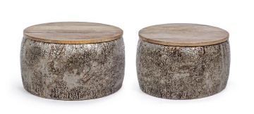 Set 2 măsuțe de cafea rotunde Kalindi, din lemn de mango și metal