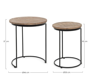 Set 2 măsuțe de cafea rotunde Walton, din lemn de mango și metal, diametru 35 cm și 46 cm - Img 2