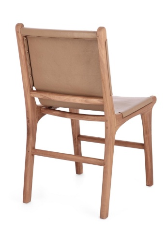 Set 2 scaune Eugenie, din lemn de tec și piele naturală, taupe, 46 x 59 x 85 cm - Img 2