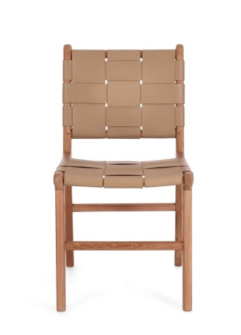 Set 2 scaune Joanna, din lemn de tec și piele naturală, taupe, 46 x 59 x 85 cm - Img 4