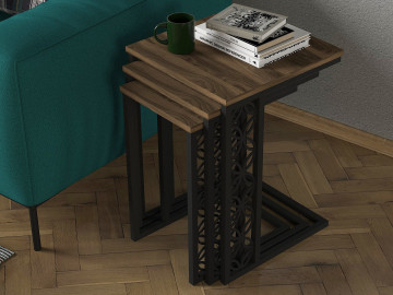 Set 3 masute de cafea patrate Stoli nuc 45 cm, 43 cm, 41 cm - Img 3