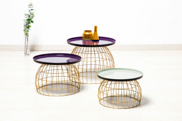 Set 3 masute de cafea rotunde din metal Laudatio 50x50x42 cm mov/lila/gri deschis - Img 2