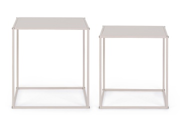 Set de 2 Măsuțe de cafea Alrik, Pătrate, din Oțel Vopsit electrostatic, Bej, 34x34x37 cm și 38x38x41 cm - Img 3