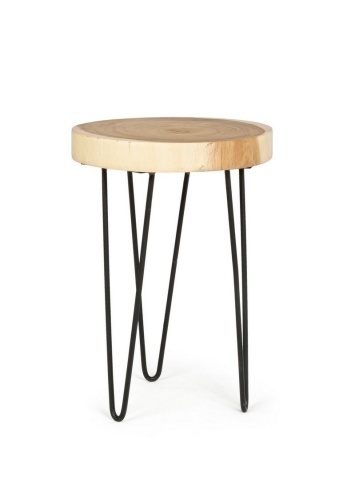 Set de 2 Măsuțe de cafea Tuala, Rotunde, din lemn de mungur și oțel, Natur, Diametru 35 cm, Înălțime 48 cm