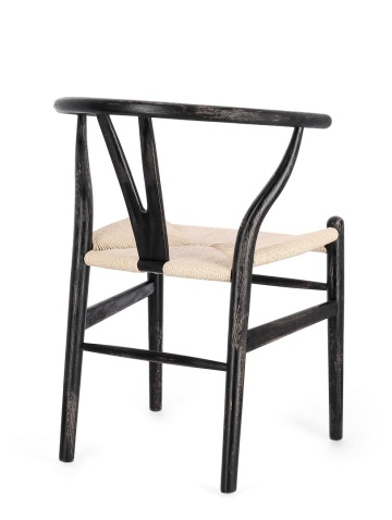 Set de 2 Scaun din lemn de fag cu șezut împletit, natural/negru, 50 x 49.5 x 77 cm - Img 2