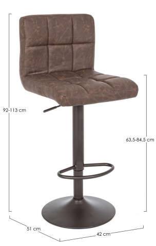 Set de 2 scaune de bar Greyson, reglabile pe înălțime, cu șezut din piele ecologică maro vintage și bază metalică gri mat, 42x51x63.5-84.5 cm - Img 2