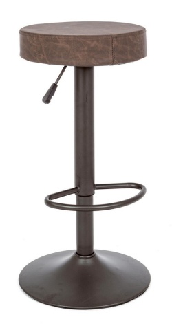 Set de 2 scaune de bar Piper Vintage, reglabile pe înălțime, cu șezut din piele ecologică maro și bază metalică gri mat, 35x35x64-85 cm