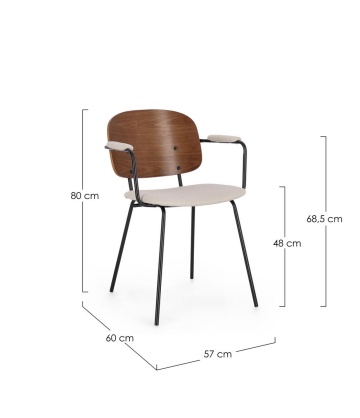 Set de 2 scaune vintage Sienna cu brațe, din țesătură, bej, 57x60x80 cm - Img 3