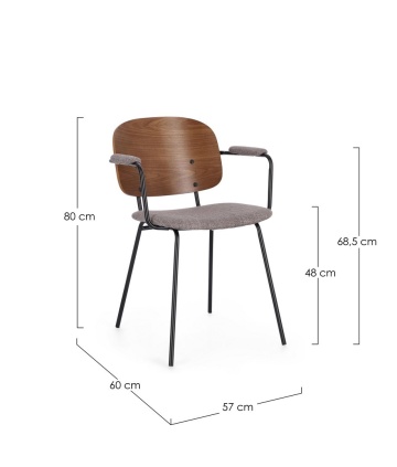 Set de 2 scaune vintage Sienna cu brațe, din țesătură, gri, 57x60x80 cm - Img 2