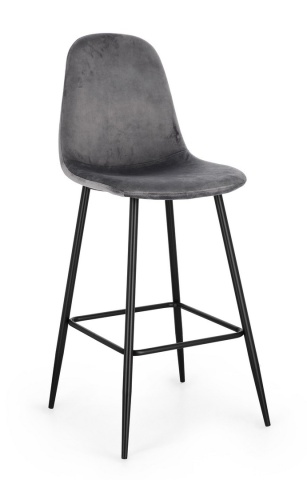 Set de 4 scaune de bar Irelia, cu picioare din oțel negru și tapițerie catifea gri închis, 75 cm
