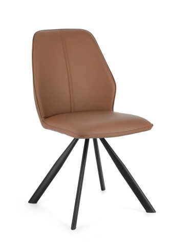 Set de 4 scaune din piele ecologică și picioare din oțel vopsit electrostatic, coniac, 44x62x88 cm