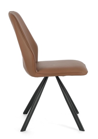 Set de 4 scaune din piele ecologică și picioare din oțel vopsit electrostatic, coniac, 44x62x88 cm - Img 5